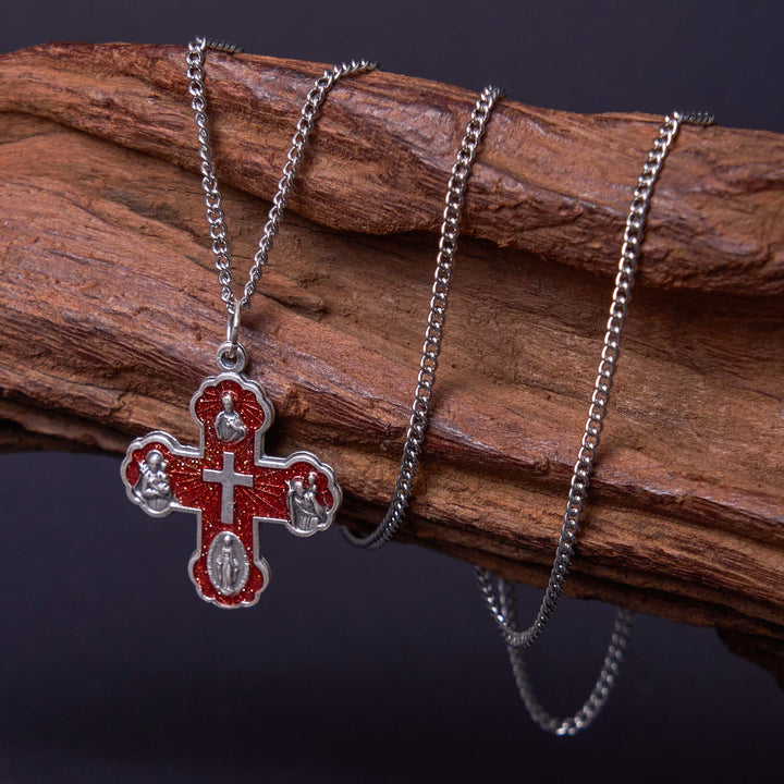 Christianartworkshop Classic Style Carmelite Five-in-One Four-Way Cross Pendant Alloy Necklace - Red - image 1
