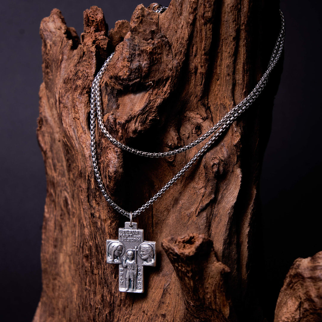 Christianartworkshop Classic Style Jesus Mary Joseph Guardian Cross Pendant Alloy Necklace - image 7