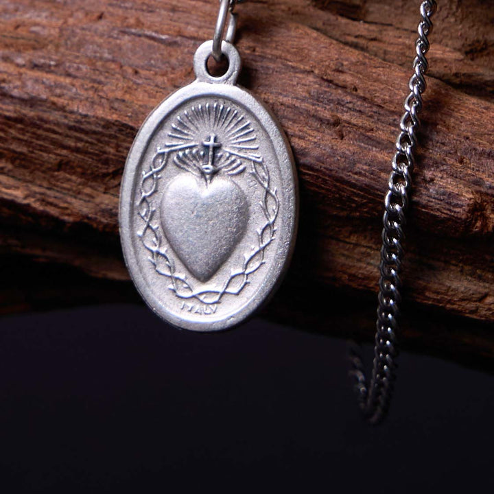 Christianartworkshop Classic Style Sacred Heart of Jesus Cross Flower Pendant Necklace - image 3