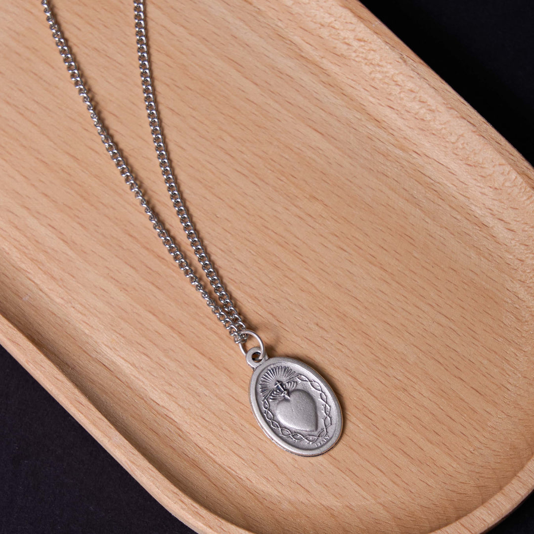 Christianartworkshop Classic Style Sacred Heart of Jesus Cross Flower Pendant Necklace - image 5