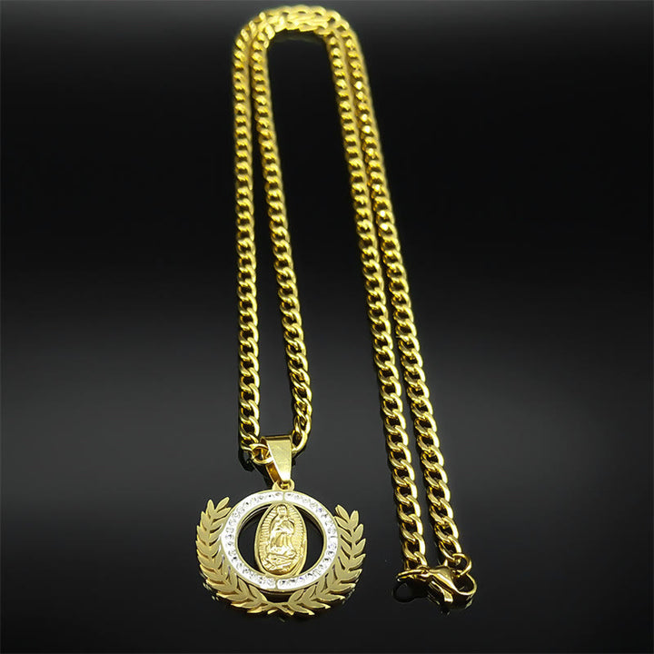 Christianartworkshop Classic Style Olive Branch with Our Lady of Guadalupe Rhinestones Pendant Necklace - image 4