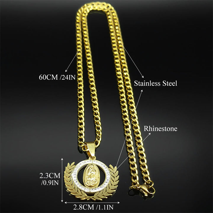 Christianartworkshop Classic Style Olive Branch with Our Lady of Guadalupe Rhinestones Pendant Necklace - image 6