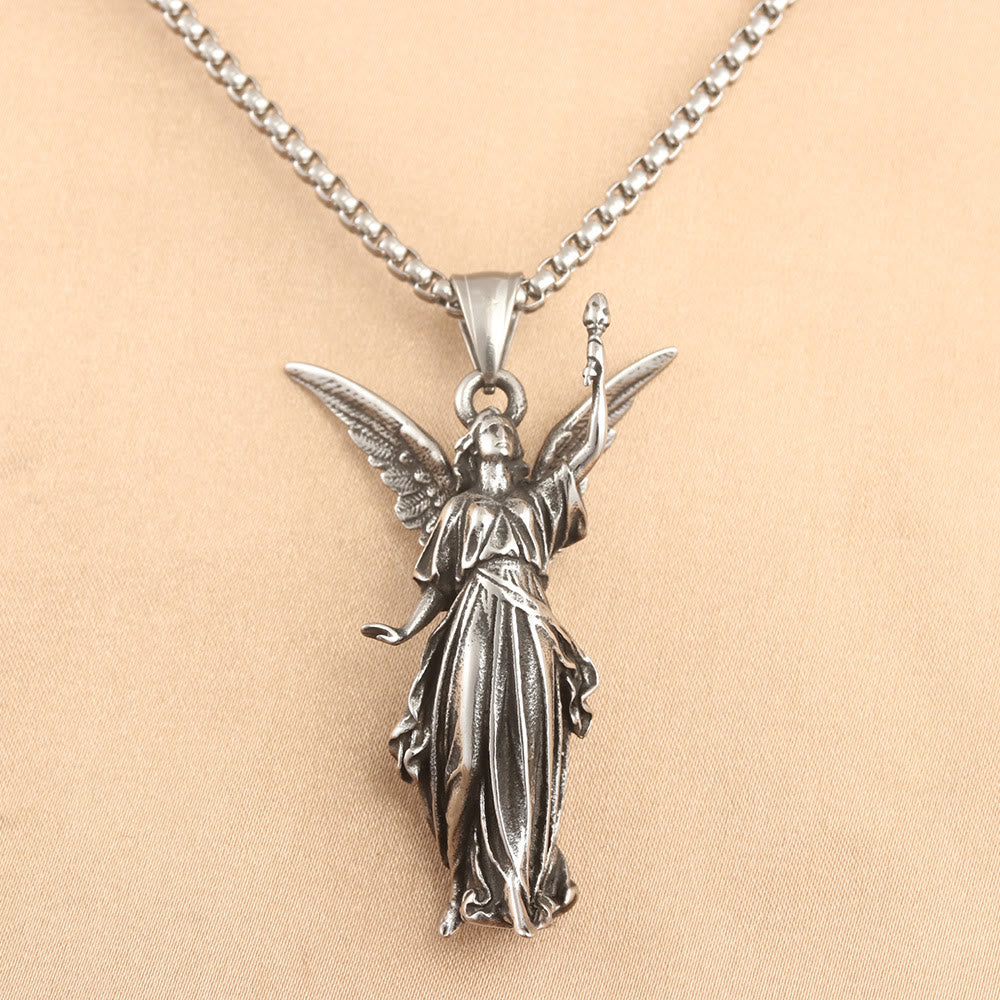 Christianartworkshop Classic Style Heavenly Protection Guardian Angel Titanium Pendant Necklace - Guardian Angel - image 1