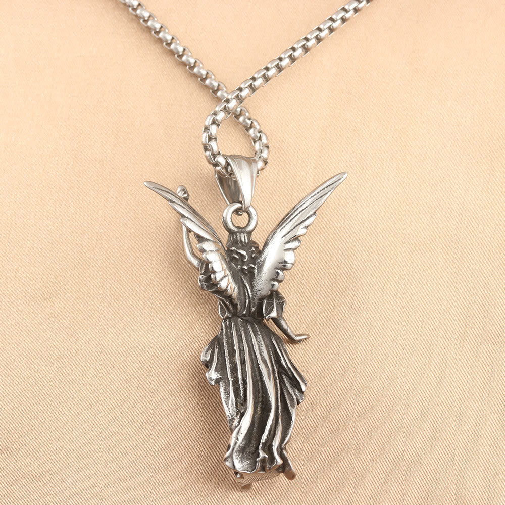 Christianartworkshop Classic Style Heavenly Protection Guardian Angel Titanium Pendant Necklace - image 2