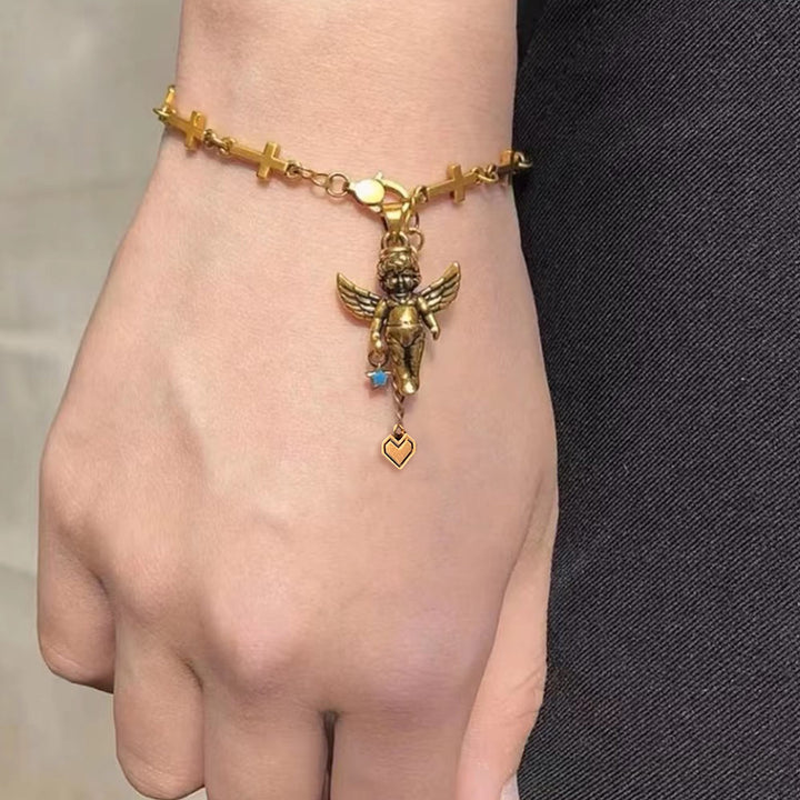 Christianartworkshop Retro Style Bronze Lucky Star Angel & Heart Cross Bracelet - image 3