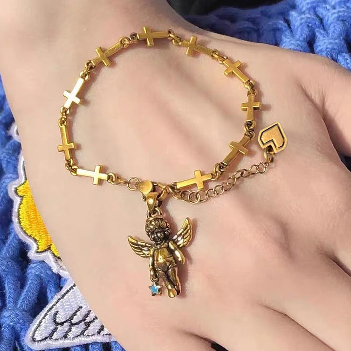 Christianartworkshop Retro Style Bronze Lucky Star Angel & Heart Cross Bracelet - Star Angel - image 1