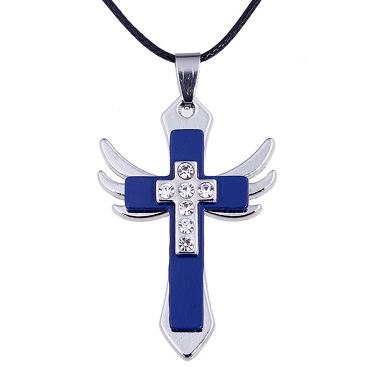 Christianartworkshop Minimalist Style Cross Angel Wings Glossy Rhinestones Pendant Necklace - image 5