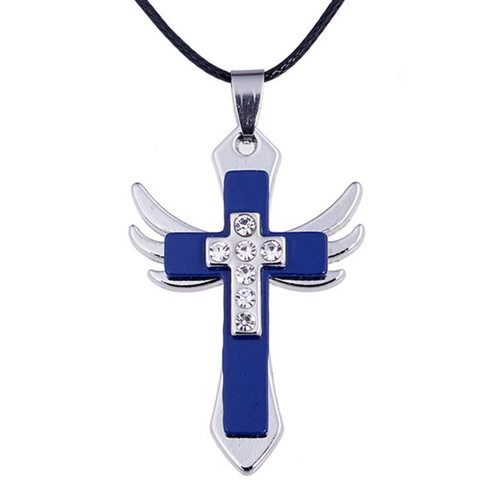 Christianartworkshop Minimalist Style Cross Angel Wings Glossy Rhinestones Pendant Necklace - image 5