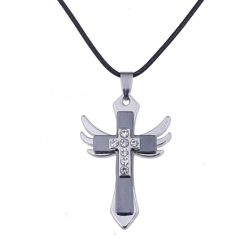 Christianartworkshop Minimalist Style Cross Angel Wings Glossy Rhinestones Pendant Necklace - image 6