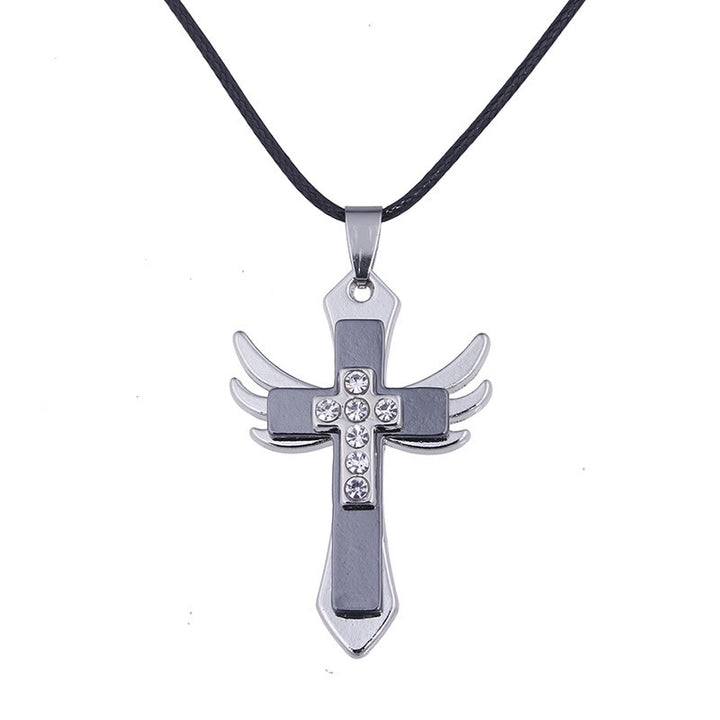Christianartworkshop Minimalist Style Cross Angel Wings Glossy Rhinestones Pendant Necklace - image 6
