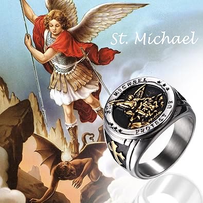 Christianartworkshop Retro Style Archangel Michael Titanium Steel Ring - image 2