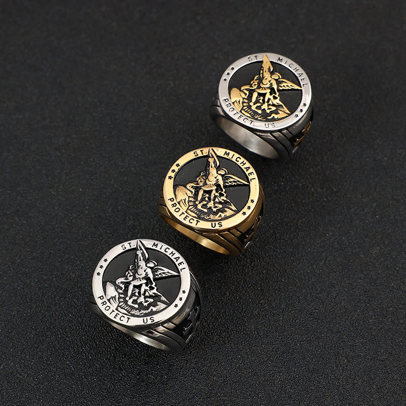 Christianartworkshop Retro Style Archangel Michael Titanium Steel Ring - image 3