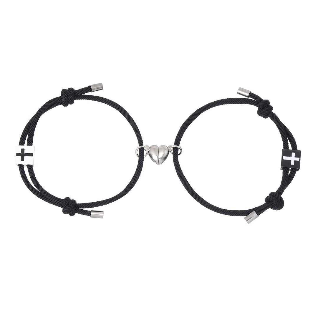 Christianartworkshop Minimalist Style Heart Magnet Alloy Cross Adjustable Couple Bracelet - image 7