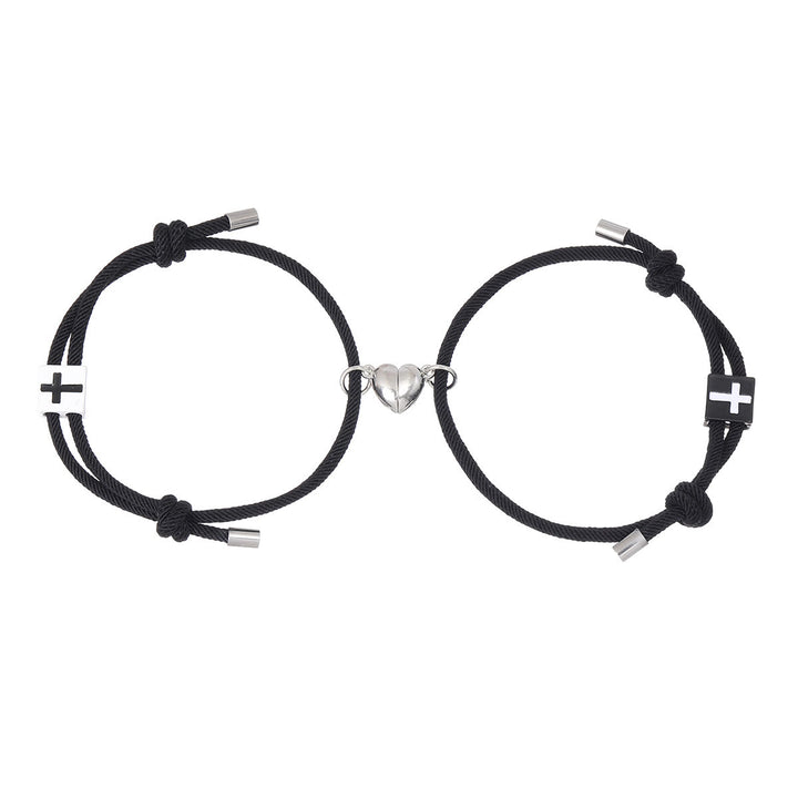 Christianartworkshop Minimalist Style Heart Magnet Alloy Cross Adjustable Couple Bracelet - image 7