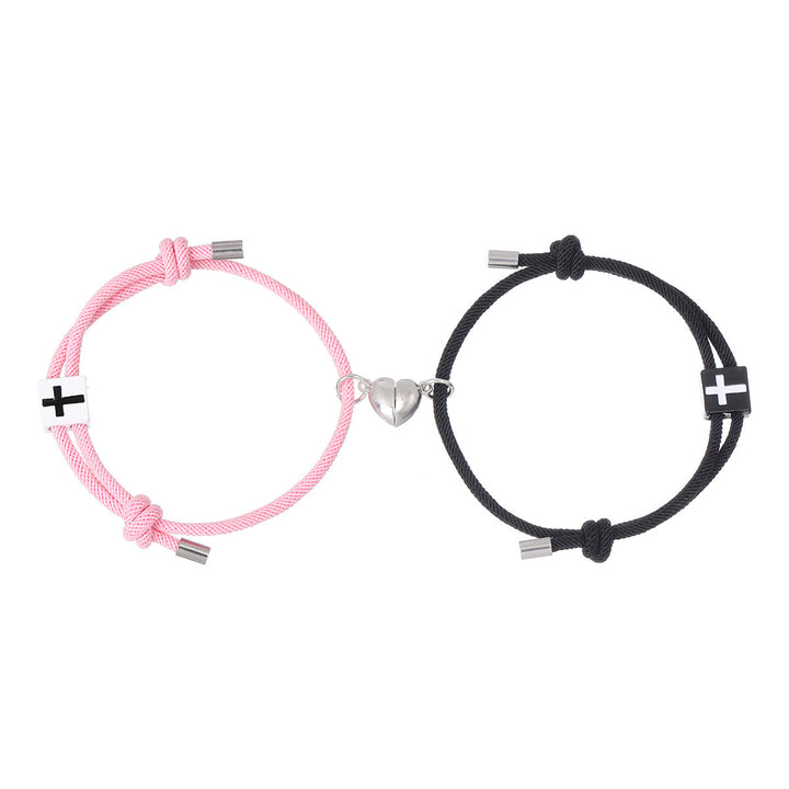 Christianartworkshop Minimalist Style Heart Magnet Alloy Cross Adjustable Couple Bracelet - image 8