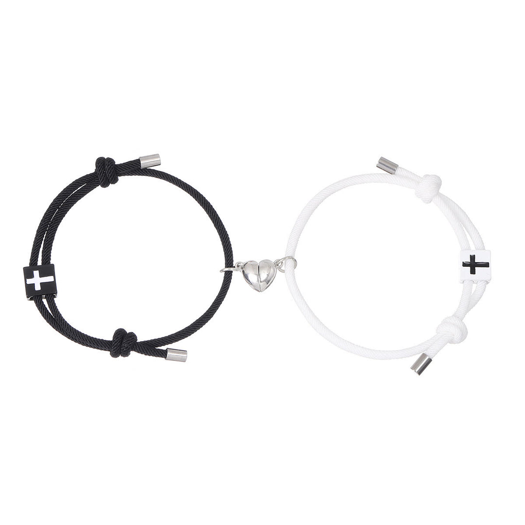 Christianartworkshop Minimalist Style Heart Magnet Alloy Cross Adjustable Couple Bracelet - image 6
