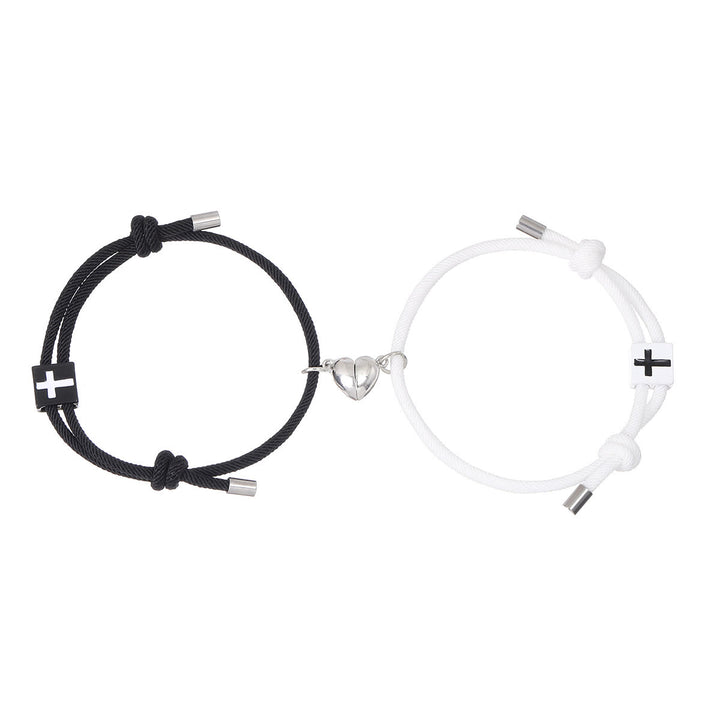 Christianartworkshop Minimalist Style Heart Magnet Alloy Cross Adjustable Couple Bracelet - image 6
