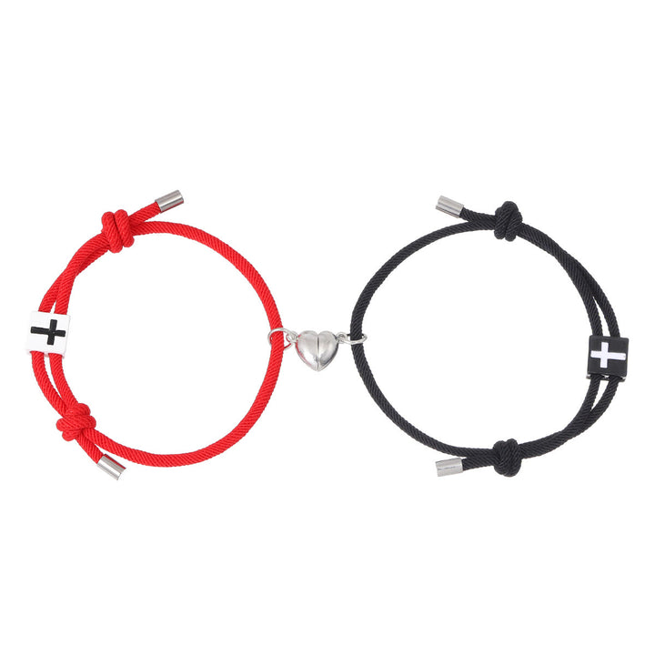 Christianartworkshop Minimalist Style Heart Magnet Alloy Cross Adjustable Couple Bracelet - image 9