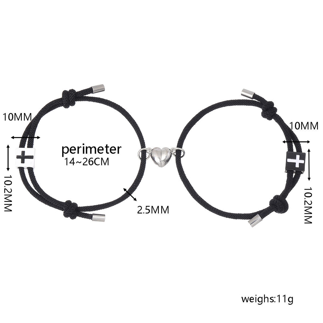 Christianartworkshop Minimalist Style Heart Magnet Alloy Cross Adjustable Couple Bracelet - image 5