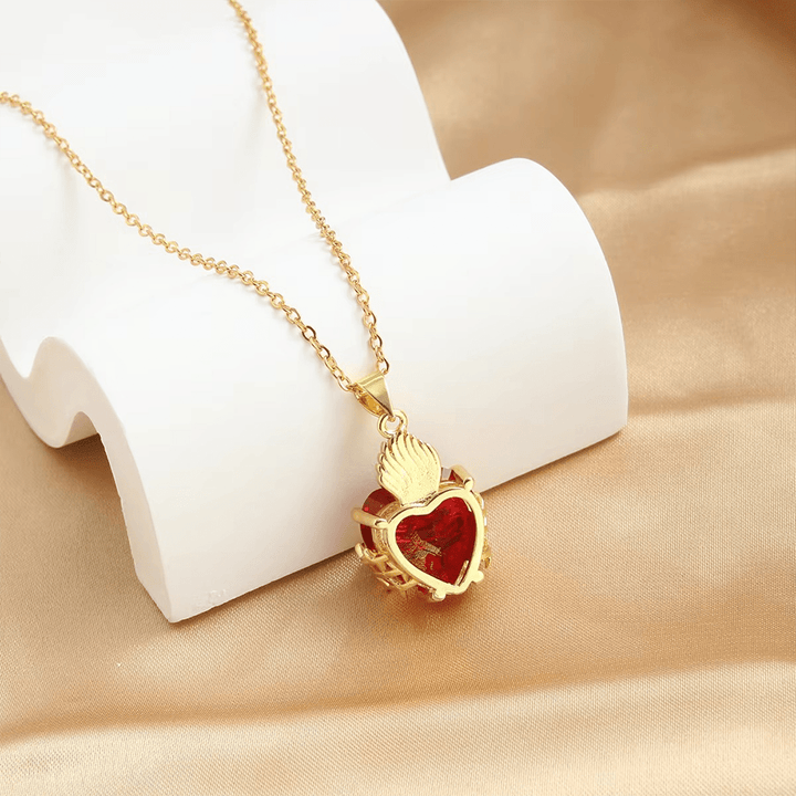 Christianartworkshop FAITH AS YOUR ARMOR: Red Gemstones Sacred Heart of Jesus Pendant Necklace - image 7