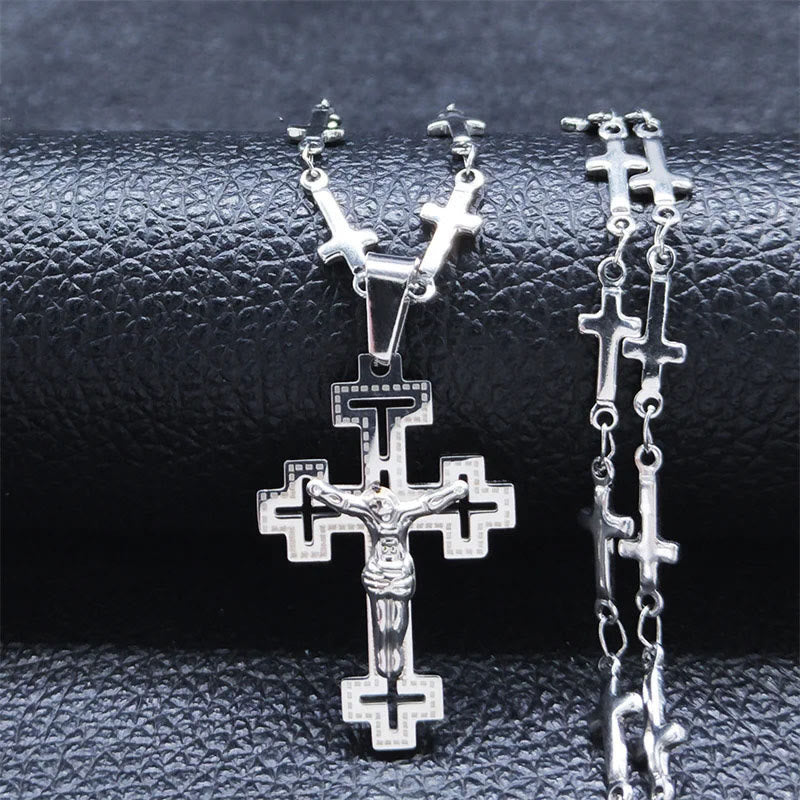 Christianartworkshop Retro Noble Style Crucifix with Cross Chain Pendant Necklace - Silver - image 2