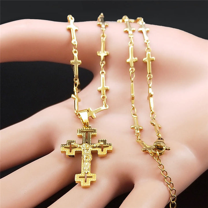 Christianartworkshop Retro Noble Style Crucifix with Cross Chain Pendant Necklace - image 5