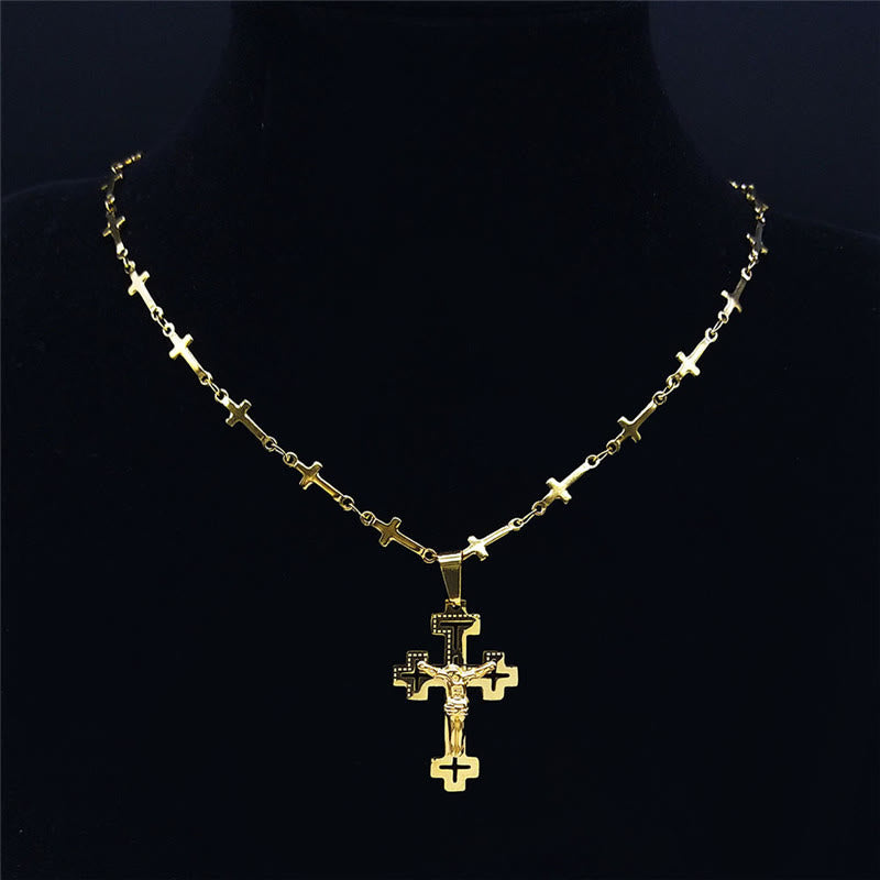 Christianartworkshop Retro Noble Style Crucifix with Cross Chain Pendant Necklace - image 4