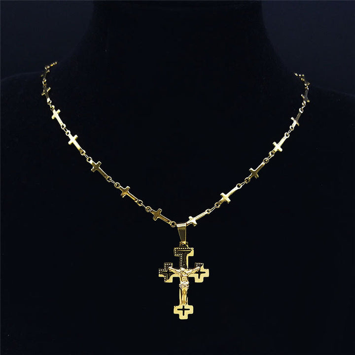 Christianartworkshop Retro Noble Style Crucifix with Cross Chain Pendant Necklace - image 4