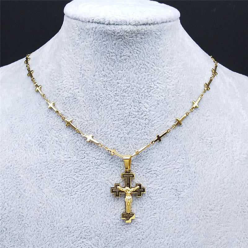 Christianartworkshop Retro Noble Style Crucifix with Cross Chain Pendant Necklace - image 6