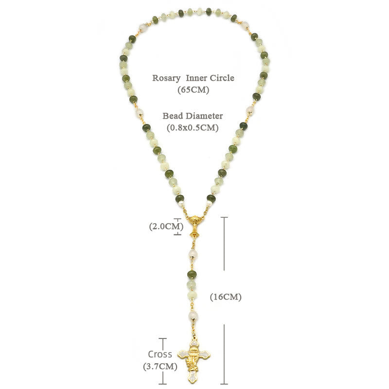 Christianartworkshop Holy Grail & Crucifix with Eucharistic of 5*8 mm Round Green Chalcedony Alloy Chain Rosary - image 9