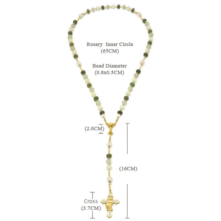 Christianartworkshop Holy Grail & Crucifix with Eucharistic of 5*8 mm Round Green Chalcedony Alloy Chain Rosary - image 9