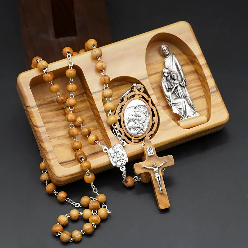 Christianartworkshop Handmade Religious Devotional Olive Wood Holy Family Rosary Set - Olive Wood Holy Family Rosary Set - image 1