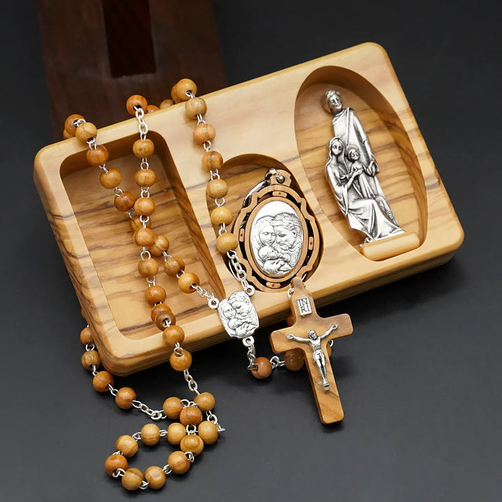 Christianartworkshop Handmade Religious Devotional Olive Wood Holy Family Rosary Set - Olive Wood Holy Family Rosary Set - image 1