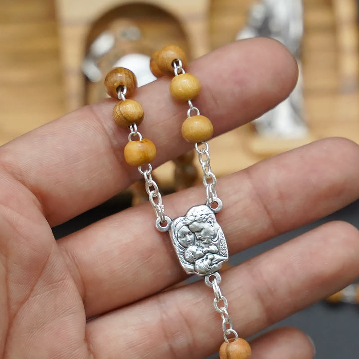 Christianartworkshop Handmade Religious Devotional Olive Wood Holy Family Rosary Set - image 3