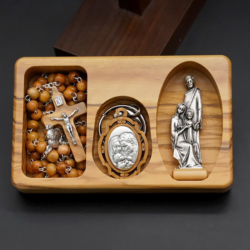Christianartworkshop Handmade Religious Devotional Olive Wood Holy Family Rosary Set - image 2