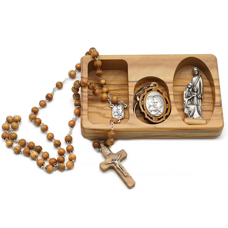Christianartworkshop Handmade Religious Devotional Olive Wood Holy Family Rosary Set - image 9