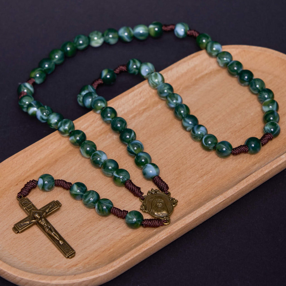 Christianartworkshop Our Lady of Guadalupe & Crucifix of 10 mm Round Green Agate Nylon Cord Rosary - image 1