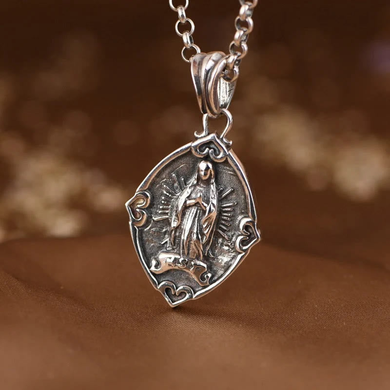 Christianartworkshop Retro Style Crafted Our Lady of Guadalupe Sterling Silver Pendant Necklace - image 5