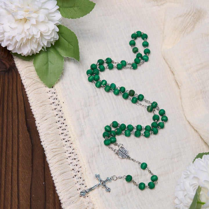 Christianartworkshop Jerusalem Medal & Crucifix of 7 mm Round White Rosewood Alloy Chain Rosary - image 3