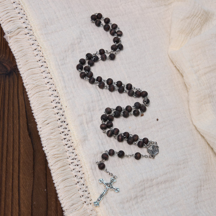 Christianartworkshop Jerusalem Medal & Crucifix of 7 mm Round White Rosewood Alloy Chain Rosary - image 9