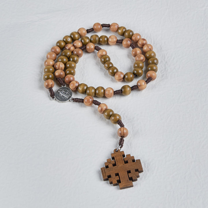 Christianartworkshop St. Benedict Medal & Jerusalem of 10 mm Round Brown Wood Nylon Cord Rosary - image 7