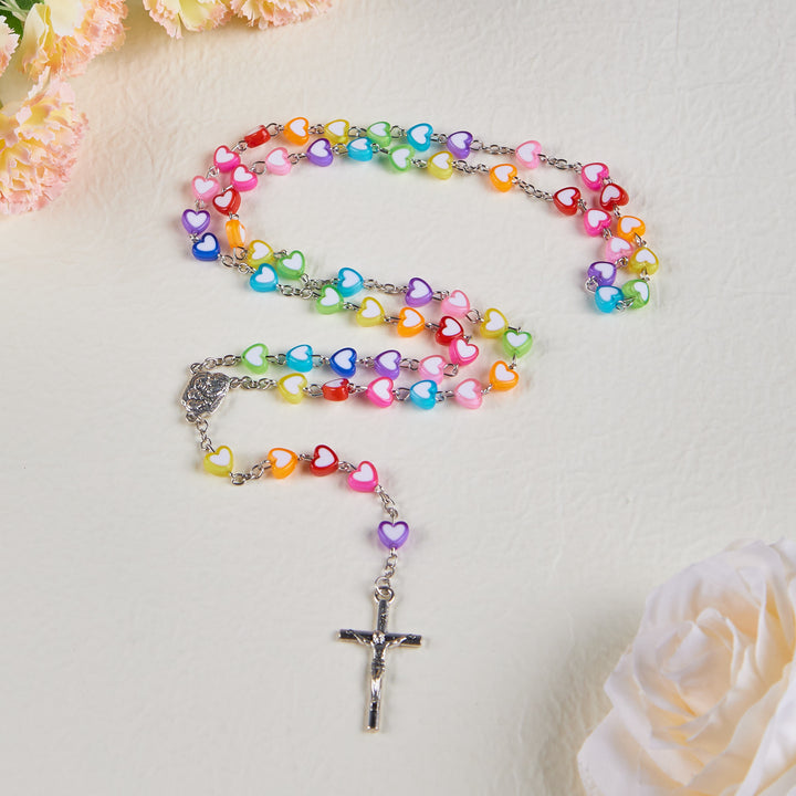 Rainbow Heart Colorful Rosary - image 2