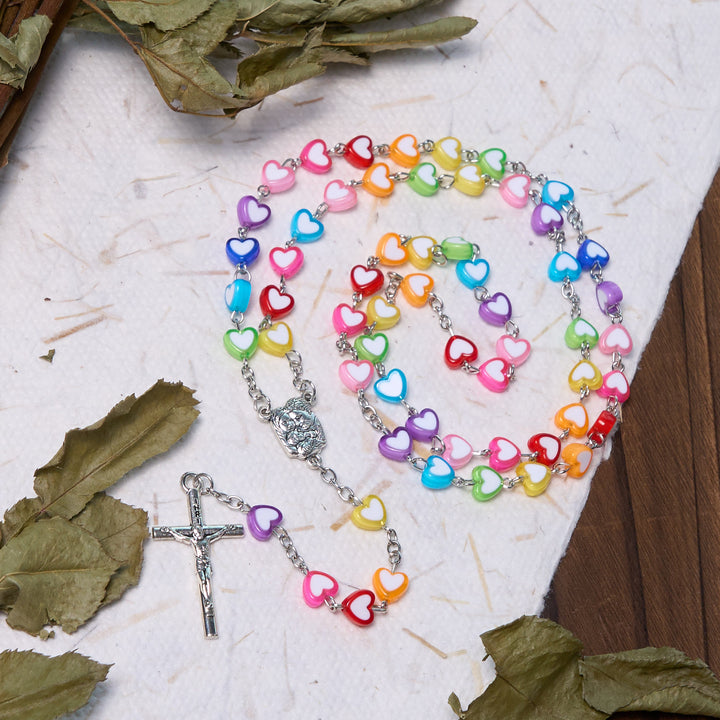 Rainbow Heart Colorful Rosary - image 3
