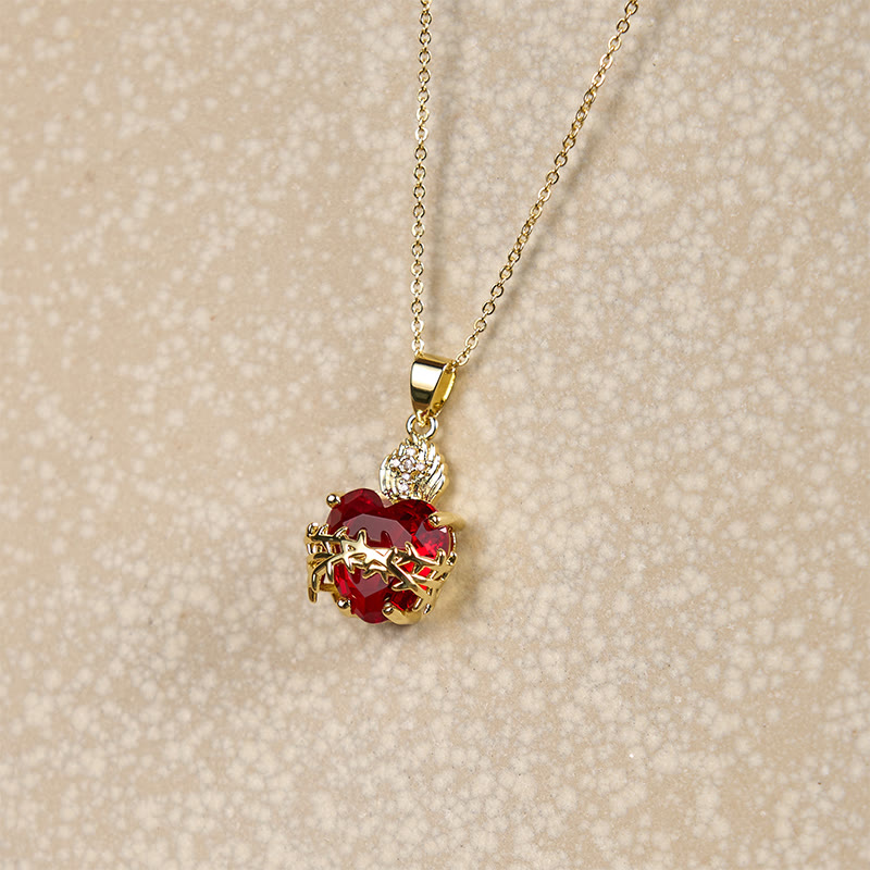 Christianartworkshop FAITH AS YOUR ARMOR: Red Gemstones Sacred Heart of Jesus Pendant Necklace - image 10