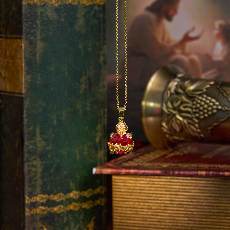 Christianartworkshop FAITH AS YOUR ARMOR: Red Gemstones Sacred Heart of Jesus Pendant Necklace - image 8