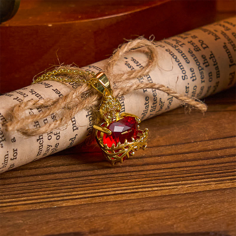 Christianartworkshop FAITH AS YOUR ARMOR: Red Gemstones Sacred Heart of Jesus Pendant Necklace - image 11