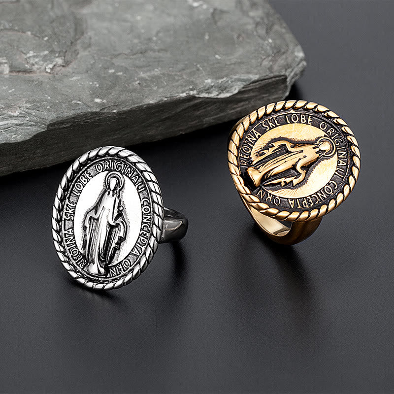 Virgin Mary Medallion Ring - Titanium Steel Gold & Silver Blessing 