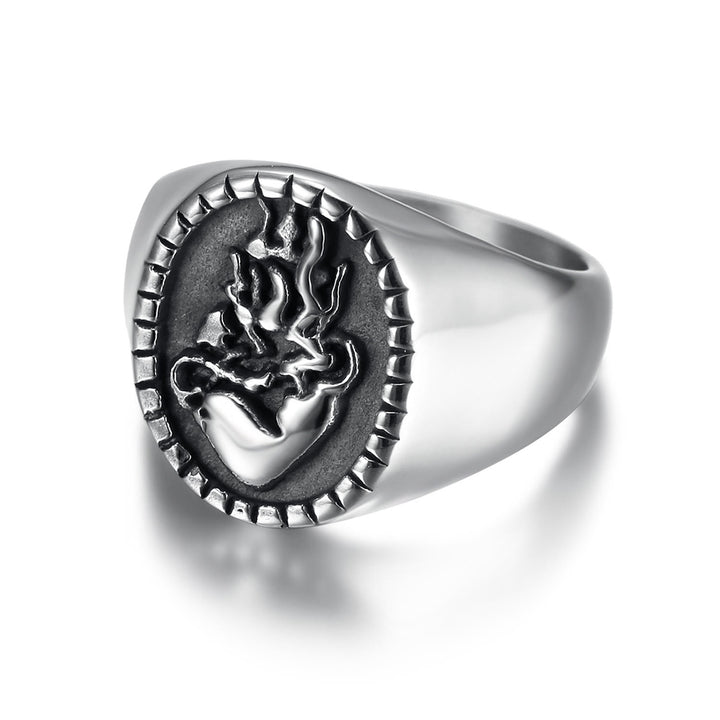 Christianartworkshop Classic Retro Style Jesus Sacred Heart Engraved Stainless Steel Faith Ring