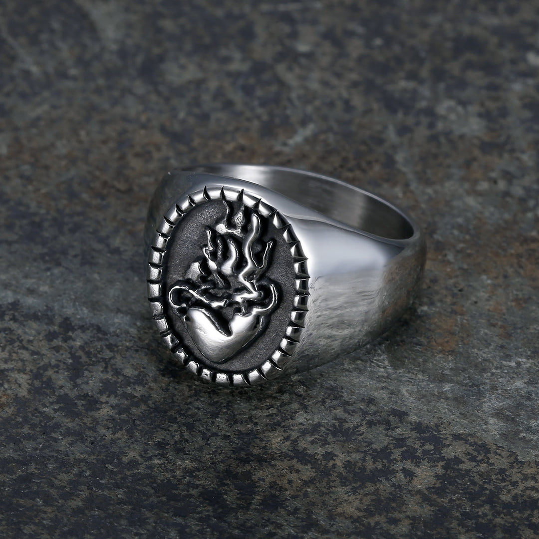 Christianartworkshop Classic Retro Style Jesus Sacred Heart Engraved Stainless Steel Faith Ring