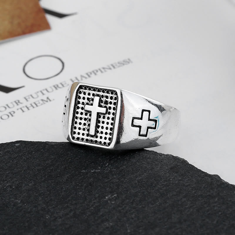 Christianartworkshop 925 Sterling Silver Minimalist Cross Engraved Adjustable Faith Ring - image 1